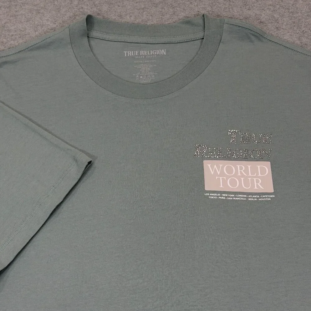 True Religion Men's Crystal Poster Buddha Tee Shirt Medium M Arona Green NWT